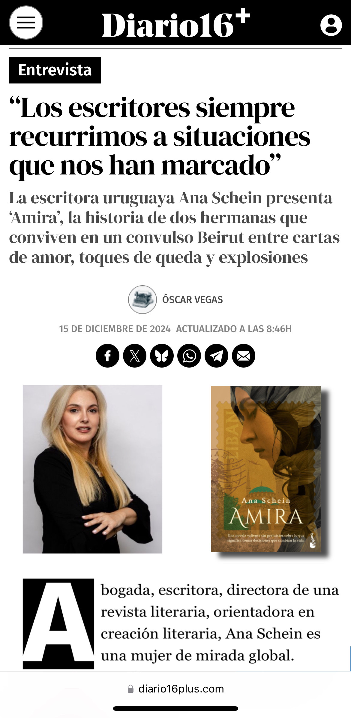 Ana Schein entrevista Diario 16+